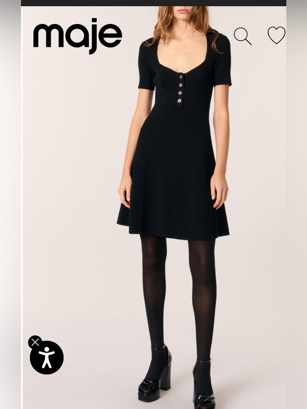 NWT Maje dress ribbed mini dress XL black gold flared